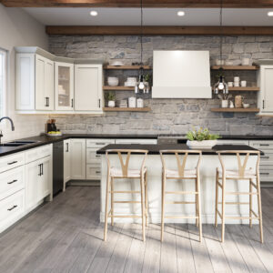 SA-BER33 Raised Panel Antique White Base Cabinets