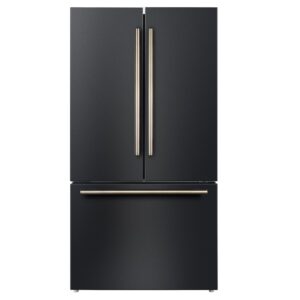 Forno Rivello 36 Inch French Door Refrigerator in Black with Antique Brass, Internal Water Dispenser