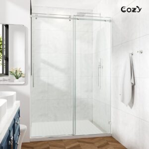 Cozy 56"-61"W x 72"H Frameless Single Sliding Shower Door, 3/8" Tempered Glass