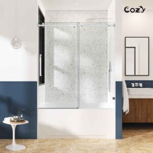 Cozy 56"-61"W x 66"H Frameless Single Sliding Tub Door, 3/8" Tempered Glass
