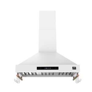 Forno Venezia 36 Inch Wall-Mounted Range Hood in White with Touch Controls and Baffle Filters